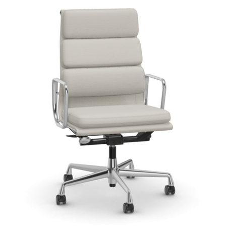 Vitra Soft Pad Chair EA 219 Cream 60 - Laser RE, Aluminum polished 03, Roller hard braked for carpet 02