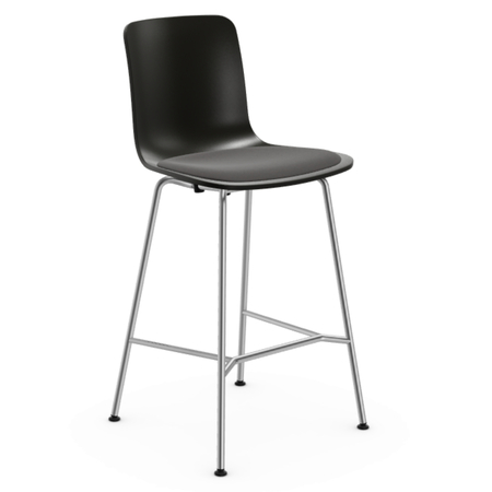Vitra HAL RE Stool Medium & High mit Sitzpolster 85 Cotton white RE, Coral Poppy red 65 - Hopsak, Glides deep black 12 for carpets 04, H: 64.5 cm