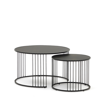 Hadar Beistelltisch 2er Set Glas Ø75cm und Ø 45cm Schwarz