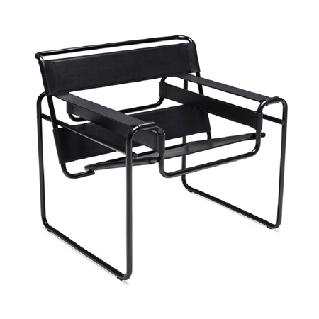 Sessel Rahmen ultra-matt - mit Armlehne 'Wassily' von Knoll International - Rindkernleder schwarz-Onyx ultra-matt
