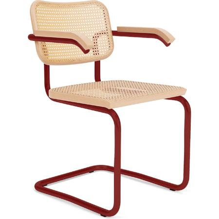 Contract Stuhl Rahmen ultra-matt - mit Armlehne Cesca von Knoll International - helle Buche - Dunkelrot ultra-matt
