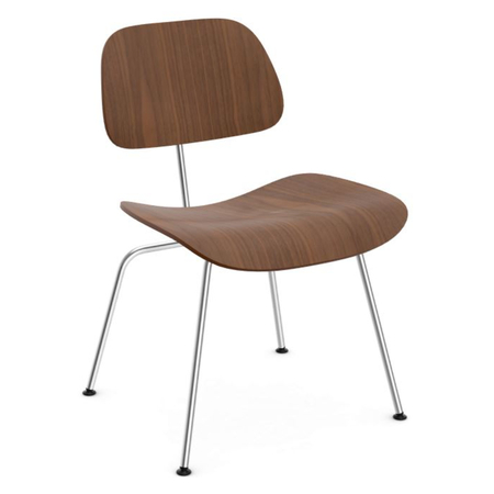 Vitra Plywood Group Dining Chair Metal DCM Nussbaum schwarz pigmentiert 45, Glanzchrom 01, Filzgleiter für Hartboden 05