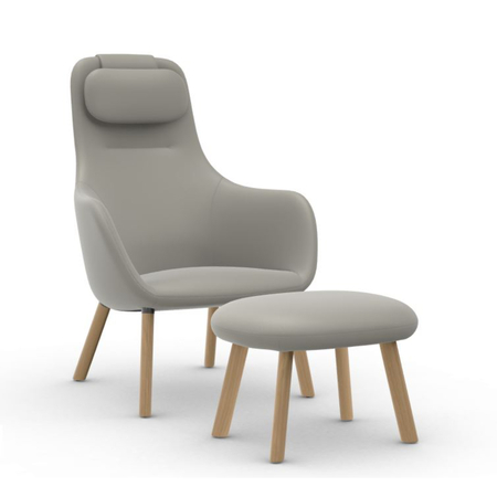 Vitra Hal Lounge Chair und Ottoman, Leder Zement, Eiche natur