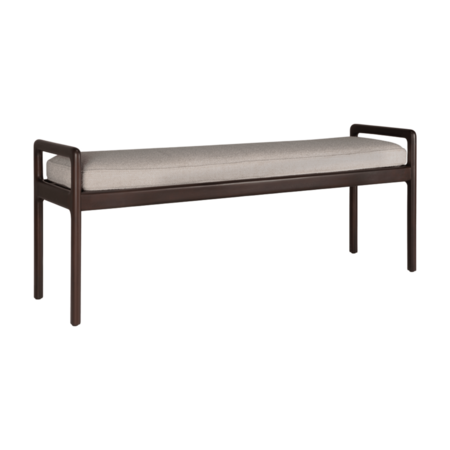 Ethnicraft Sitzbank Jack von Ethnicraft L: 150 cm / W: 41 cm / H: 59 cm, Ivory fabric, Mahogany dark brown lacquered, Standard