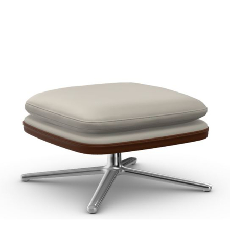 Vitra Grand Relax Ottoman / Filzgleiter für harte Böden 05 Snow 72 - Leder Premium F, Aluminium poliert 03, H: 39.5 cm, Cognac (dunkel) 01 - Leder Forte (Dekor)