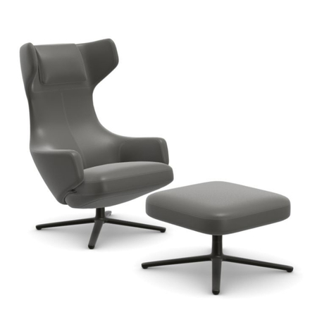 Vitra Grand Repos & Ottoman / Filzgleiter für Hartboden Indigo melange 31 - Dumet, Aluminium poliert 03, H: 40 cm