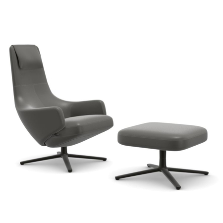 Vitra Repos & Ottoman / Filzgleiter für Hartboden Cognac 97 - Leder Premium F, Aluminium poliert 03, H: 40 cm