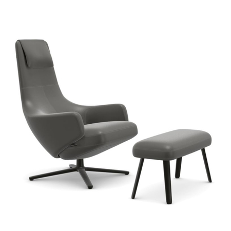 Vitra Repos & Panchina / Filzgleiter für Hartboden Brandy 93 - Leder Premium F, Aluminium poliert 03, H: 45 cm
