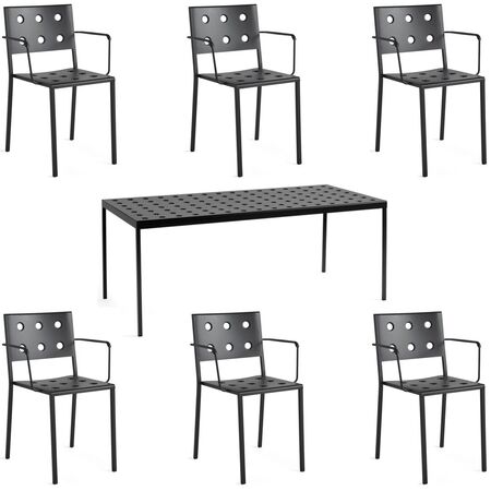 Balcony im Dining Set mit Gartentisch 190x87cm und Gartenarmlehnstühle - 6 Personen von Hay