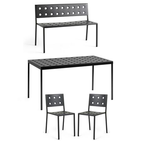 Balcony im Dining Set mit Gartentisch 144x76cm, Gartenbank und Stühle - 4 Personen von Hay