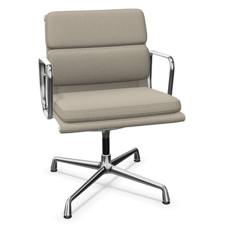 Vitra Soft Pad Chair EA 208 Warmgrey-cream 63 - Laser RE, Bright chrome 01, Felt gliders for hard floor 05, Seat height: 40 cm (new)