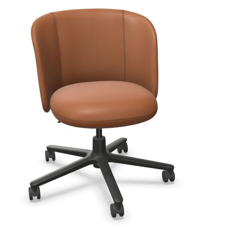 Vitra Mikado Side Chair in Leder mit Fünstern-Untergestell von Vitra Cognac 97 - leather, Basic Dark 30 powder coated (structure), Roller soft braked for hard floor 03