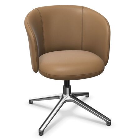 Vitra Mikado Armchair in Leder mit Vierstern-Untergestell von Vitra Camel 75 - leather, Aluminum polished 03, Felt gliders for hard floor 05