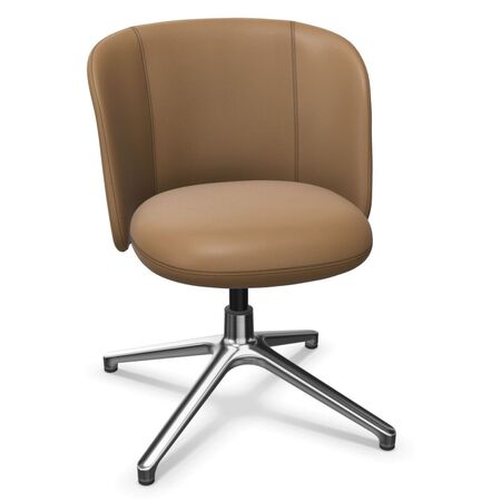 Vitra Mikado Side Chair in Leder mit Vierstern-Untergestell von Vitra Camel 75 - leather, Aluminum polished 03, Felt gliders for hard floor 05