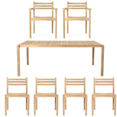 6er Garten Kombi Carl Hansen: Tisch AH901 / 4 Stühle AH501/ 2 Stühle AH502