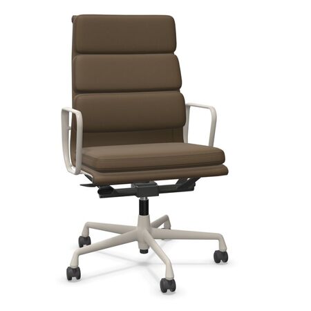 Vitra Soft Pad Chair EA 219 Olive 74 - Leder Premium F, Kreide 37 pulverbeschichtet (struktur), Rolle hart gebremst für Teppichboden 02