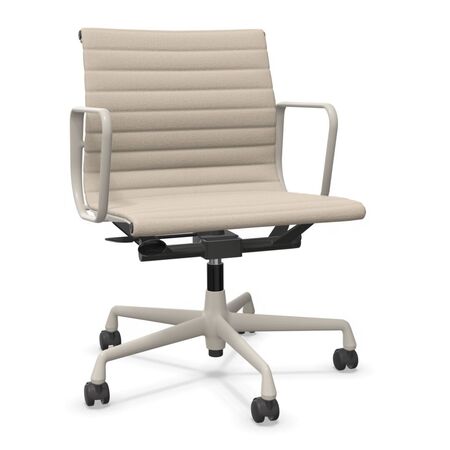 Vitra Aluminium Chair EA 117 Lichtgrau-Crème 02 - Track, Kreide 37 pulverbeschichtet (struktur), Rolle hart gebremst für Teppichboden 02