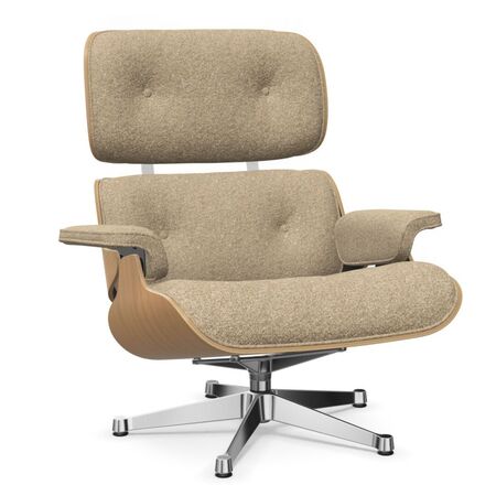 Vitra Eames Lounge Chair / neues Furnier / Stoff / Filzgleiter harte Böden Kastanie natur lackiert 26, Bambus-Terra 04 - Nubia, Aluminium poliert 03, Klassische Masse