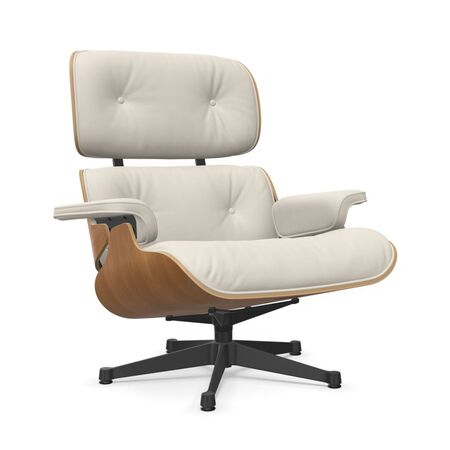 Vitra Lounge Chair / neue Masse / Filzgleiter für harte Boden Santos Palisander 05, Nero 66 - Leder Premium F, Aluminium poliert 03 / Tiefschwarz 12 pulverbeschichtet (glatt)
