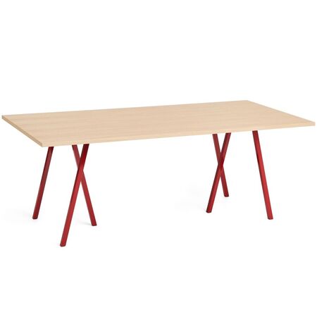HAY Accessoires Loop Stand Table B: 200 cm / T: 92.5 cm, Eichenfurnier klar lackiert, Stahl pulverbeschichtet kastanienrot