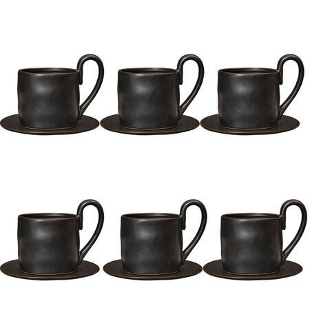 Ferm Living Steingut-Tassen mit Unterteller Flow von Ferm Living Black
