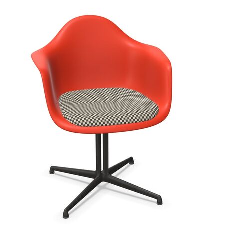 Vitra Eames Plastic Armchair RE DAL mit Sitzpolster von Vitra 41 Zartrosé RE, Black-White 01 - Checker, Weiss 04 pulverbeschichtet (glatt), Gleiter basic dark für Teppichboden 04