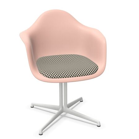 Vitra Eames Plastic Armchair RE DAL mit Sitzpolster von Vitra 41 Zartrosé RE, Black-White 01 - Checker, Weiss 04 pulverbeschichtet (glatt), Gleiter basic dark für Teppichboden 04