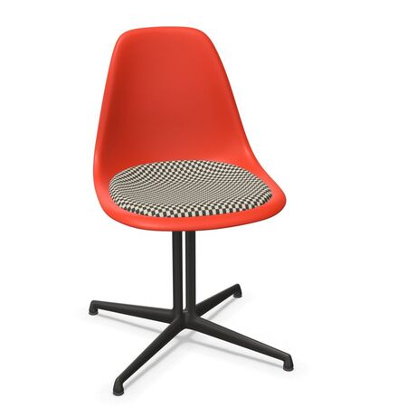 Vitra Eames Plastic Side Chair RE DSL mit Sitzpolster von Vitra 85 Cotton white RE, Black-White 01 - Checker, Weiss 04 pulverbeschichtet (glatt), Gleiter basic dark für Teppichboden 04