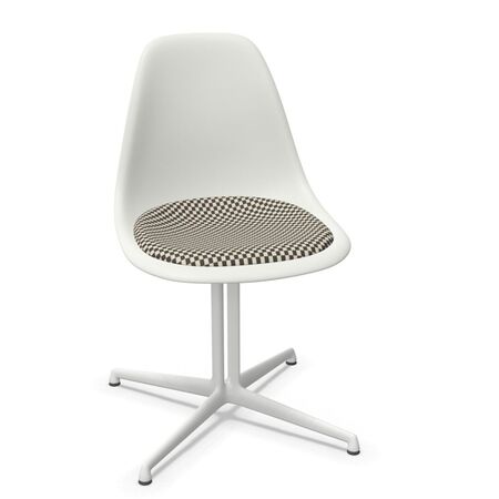 Vitra Eames Plastic Side Chair RE DSL mit Sitzpolster von Vitra 85 Cotton white RE, Black-White 01 - Checker, Weiss 04 pulverbeschichtet (glatt), Gleiter basic dark für Teppichboden 04