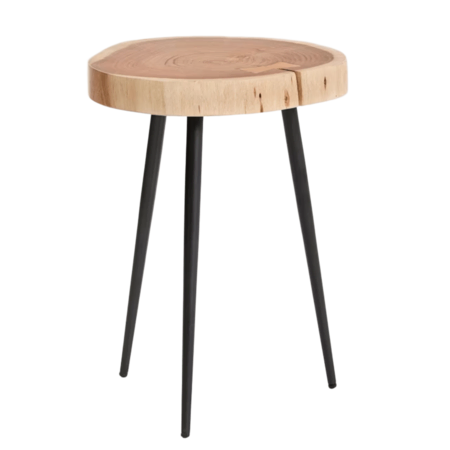 Kave Home Beistelltisch Tanive von Kave Home Akazienholz mit gebleichtem Finish / Schwarz Stahlbeinen