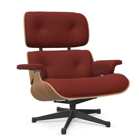 Vitra Eames Lounge Chair / neues Furnier / Stoff / Filzgleiter harte Böden Kirschbaum natur lackiert 28, Cognac 09 - Calma, Aluminium poliert 03, Klassische Masse