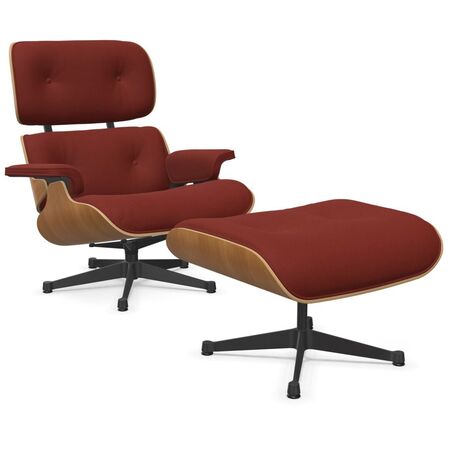 Vitra Lounge Chair & Ottoman / neues Furnier / Stoff / Filzgleiter für harte Boden Nussbaum natur lackiert 31, Crème-Perle 02 - Nubia, Aluminium poliert 03, Klassische Masse