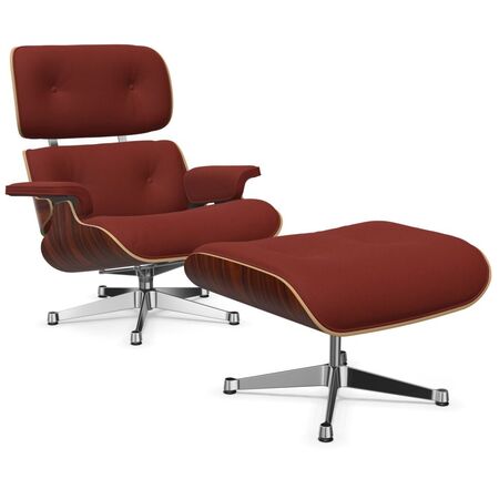 Vitra Lounge Chair & Ottoman / neues Furnier / Stoff / Filzgleiter für harte Boden Santos Palisander 05, Brandy 07 - Calma, Aluminium poliert 03, Klassische Masse