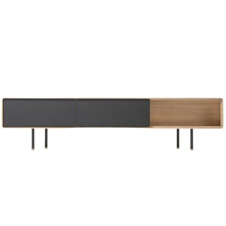 Gazzda Fina Lowboard von Gazzda Linoleum Nero – RAL 9005 Schwarz – Geölte Eiche – Natur geölt, B: 200 cm / 2 Schubladen