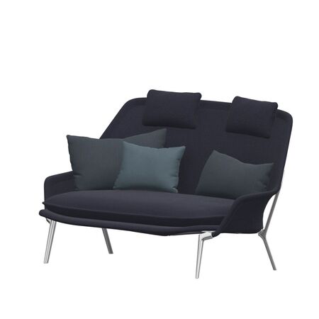 Vitra Slow Sofa in Stoff von Vitra Flocca dunkelblau, Aluminiumguss pulverbeschichtet tiefschwarz