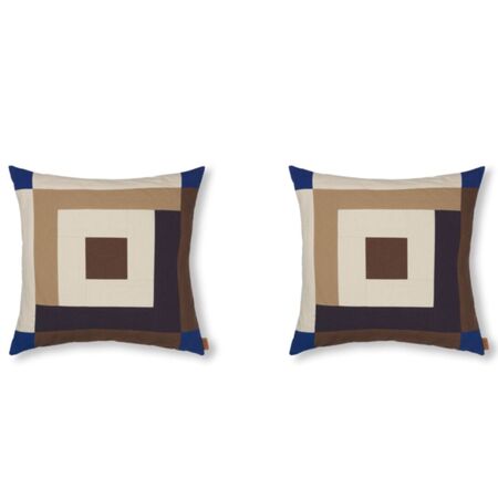 Ferm Living Border Patchwork Cushion B: 50 cm / H: 50 cm , Carob Brown / Bright Blue