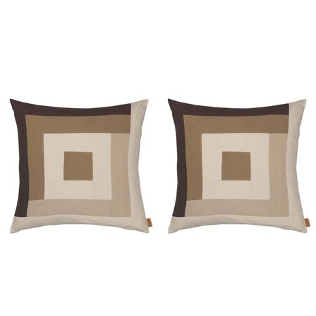Ferm Living Border Patchwork Cushion B: 50 cm / H: 50 cm , Coffee / Dark Sand