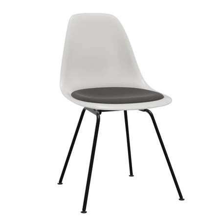 Vitra Eames Plastic Side Chair DSX mit Sitzpolster / Filzgleiter basic dark für Hartboden 05 48 Forest, Grün-Elfenbein 20 - Hopsak, Basic Dark 30 pulverbeschichtet (glatt)