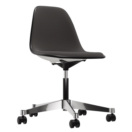 Vitra Eames Plastic Side Chair PSCC mit Vollpolster / Keder basic dark 01 23 Eisgrau, Eisblau-Elfenbein 81 - Hopsak, Rolle hart gebremst für Teppichboden 02