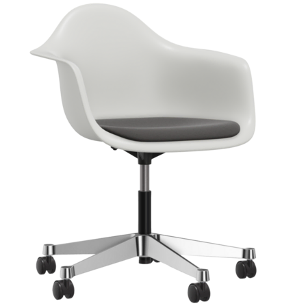 Vitra Eames Plastic Armchair PACC RE mit Sitzpolster 85 Cotton white RE, Nero-Forest 77 - Hopsak, Rolle weich gebremst für Hartboden 03