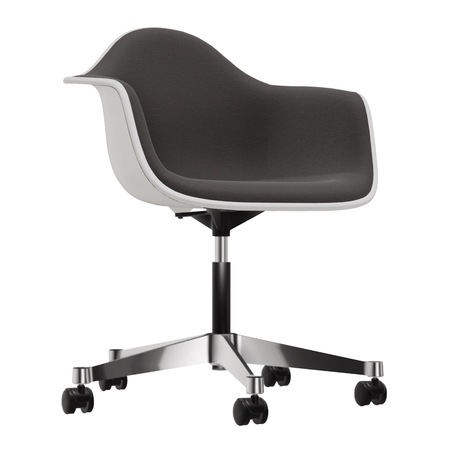 Vitra Eames Plastic Armchair PACC mit Vollpolster / Keder weiss 04 04 Weiss, Dunkelgrau 05 - Hopsak, Rolle hart gebremst für Teppichboden 02