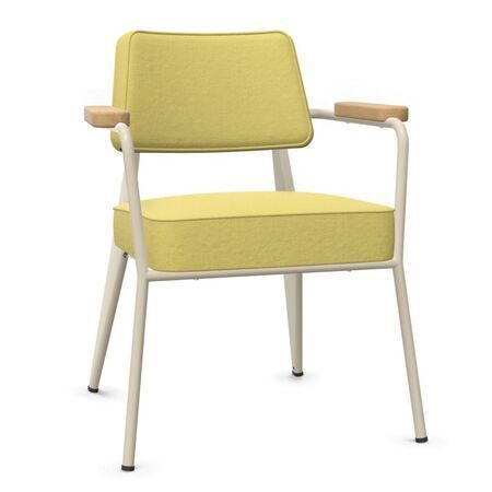 Vitra Fauteuil Direction / Filzgleiter für Hartboden Kanariengelb - Volo, Ecru 88 pulverbeschichtet (glatt), Eiche natur massiv, geölt 70