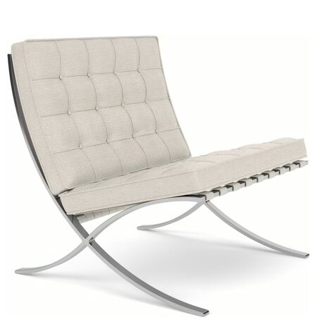 Knoll International Designklassiker: Relax Sessel Barcelona in Stoff von Knoll International Haven HV0041 Ivory / Lederriemen 1919 Cream