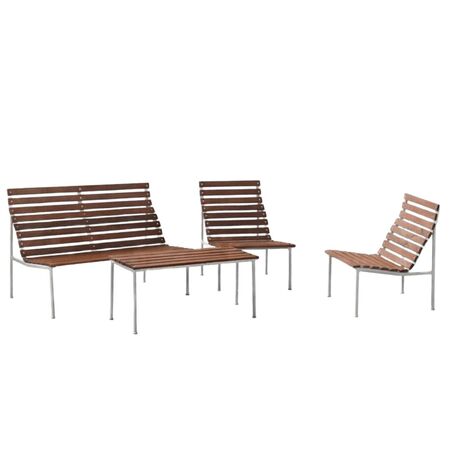 Traverse im Garten Lounge Set mit Sitzbank, Sessel und Beistelltisch von Hay 