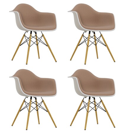 Vitra Eames Plastic Armchair DAW mit Vollpolster / Filzgleiter basic dark für Hartboden 05 / Keder weiss 04 04 Weiss,  Ahorn gelblich
