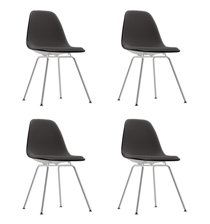 Vitra Eames Plastic Side Chair DSX mit Vollpolster / Filzgleiter basic dark für Hartboden 05 / Keder basic dark 01 4er Set