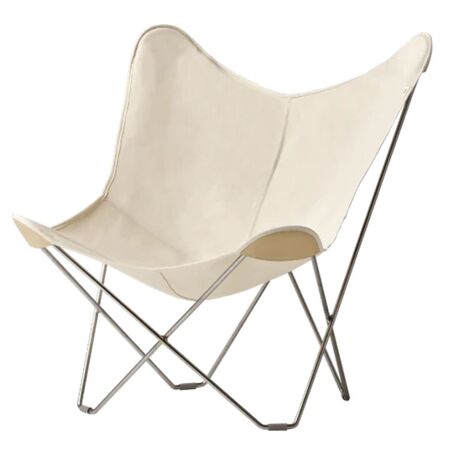 cuero Butterfly Chair in Baumwolle von Cuero  Cotton White, Chrome, With leather corners