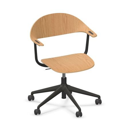 Vitra Mynt Drehstuhl in Eiche mit 5-Sterngestell von Vitra Eiche natur, Naturholz Schutzlack 10, Rolle hart gebremst für Teppichboden 02, Soft light 52 pulverbeschichtet (struktur)