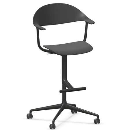Vitra Mynt High Bürostuhl mit 4-Sterngestell auf Rollen von Vitra Basic Dark 01 RE, Rolle hart gebremst für Teppichboden 02, Tiefschwarz 12 pulverbeschichtet (struktur)