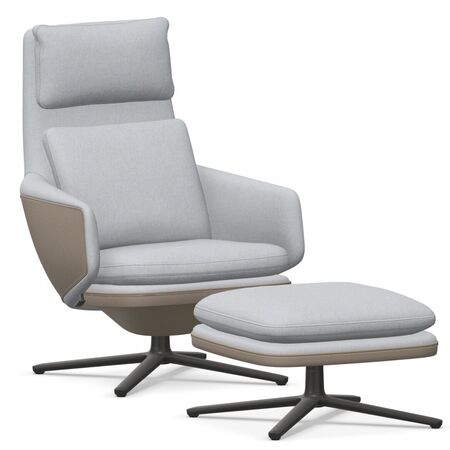 Vitra GRE Grand Relax and Ottoman von Vitra Kiesel melange 06 - Dumet, Aluminium poliert 03, H: 41.5 cm, Sand 07 - Leder Forte (Dekor)